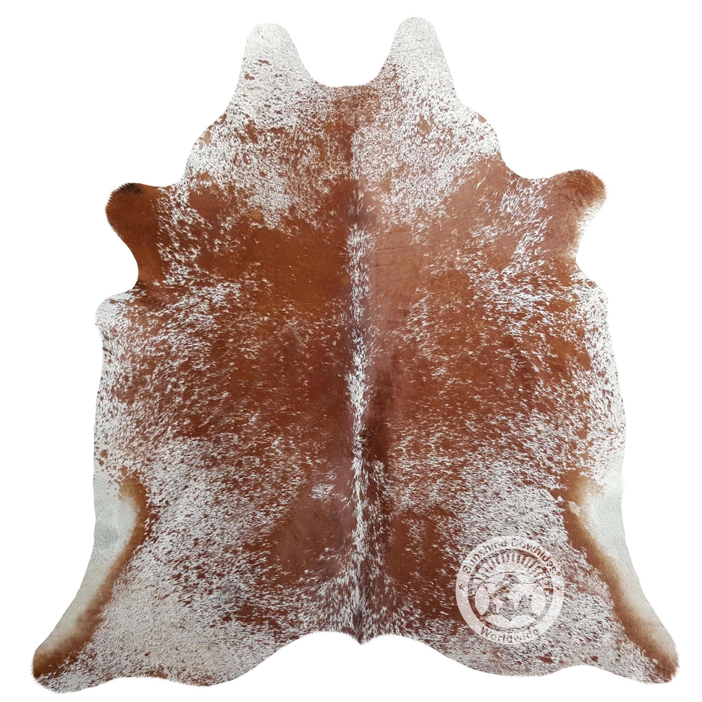 本牛革ラグ - 高級ブラジルレザー - ブラウン＆ホワイト - M/L/XXL