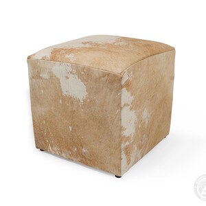 Real Leather Ottoman Pouf – Handmade Leather Footstool, Western Rustic Decor - Size 18x18x19'' image 3
