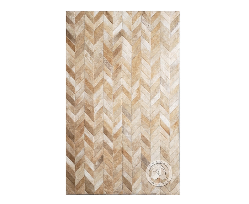 Cowhide Patchwork Rug Palomino Tones Chevron 3'x5' Etsy
