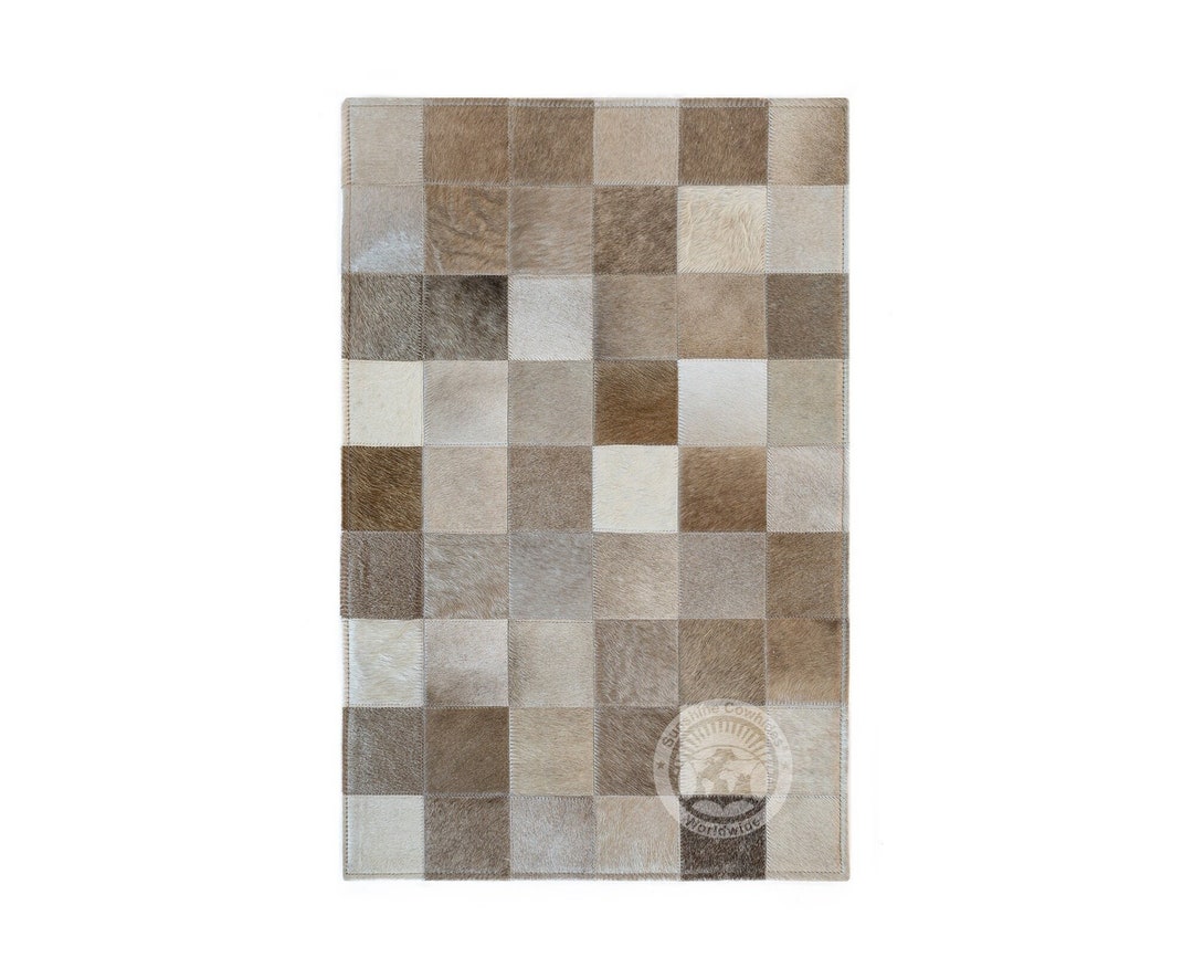24x35 Rug Cowhide Patchwork Rug, Taupe - Bedside/floor Mat - Size 24x35