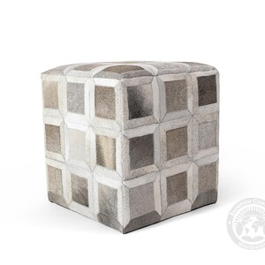 Pouf poggiapiedi in vera pelle di mucca - Pouf in pelle fatto a mano / Decorazione unica in pelle di mucca naturale - Dimensioni 18x18x19'' Gray