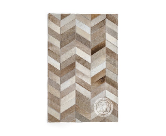 Cowhide Patchwork Rug, Taupe - Bedside/Floor Mat - Size 22x34''