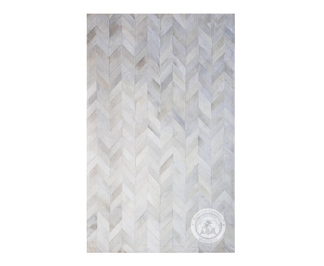 Cowhide Patchwork Area Rug – Chevron Natural White Design - Etsy