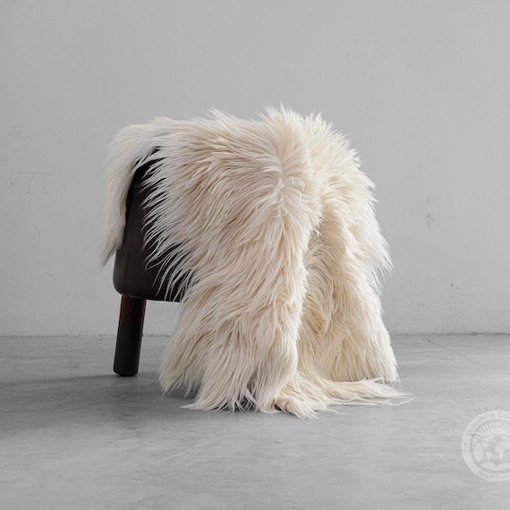 Long Hair Goatskin Rug: Genuine hair on hide, natural fur rug, boho home décor, farmhouse accent, soft shag texture, one-of-a-kind hide