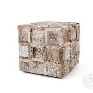 Pouf poggiapiedi in vera pelle di mucca - Pouf in pelle fatto a mano / Decorazione unica in pelle di mucca naturale - Dimensioni 18x18x19'' Brindle Light