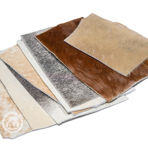 Cowhide Leather Scraps – Hair-On Cowhide Pieces for Crafts and DIY – Assorted Natural Colors – Upholstery & Patchwork - Size 7x10&#39;&#39;