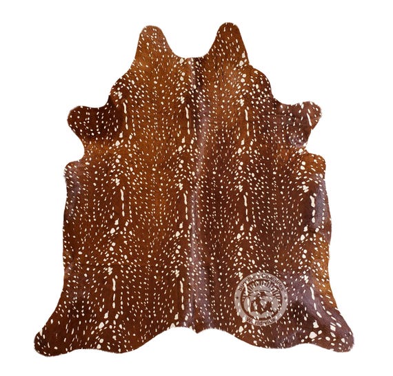 Antelope Print Cowhide Rug - Size 6x7-8' XXL - Deer Axis Hide