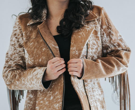 Cowhide Leather Jacket with Fringe – Women’s Size 6 (Small)
