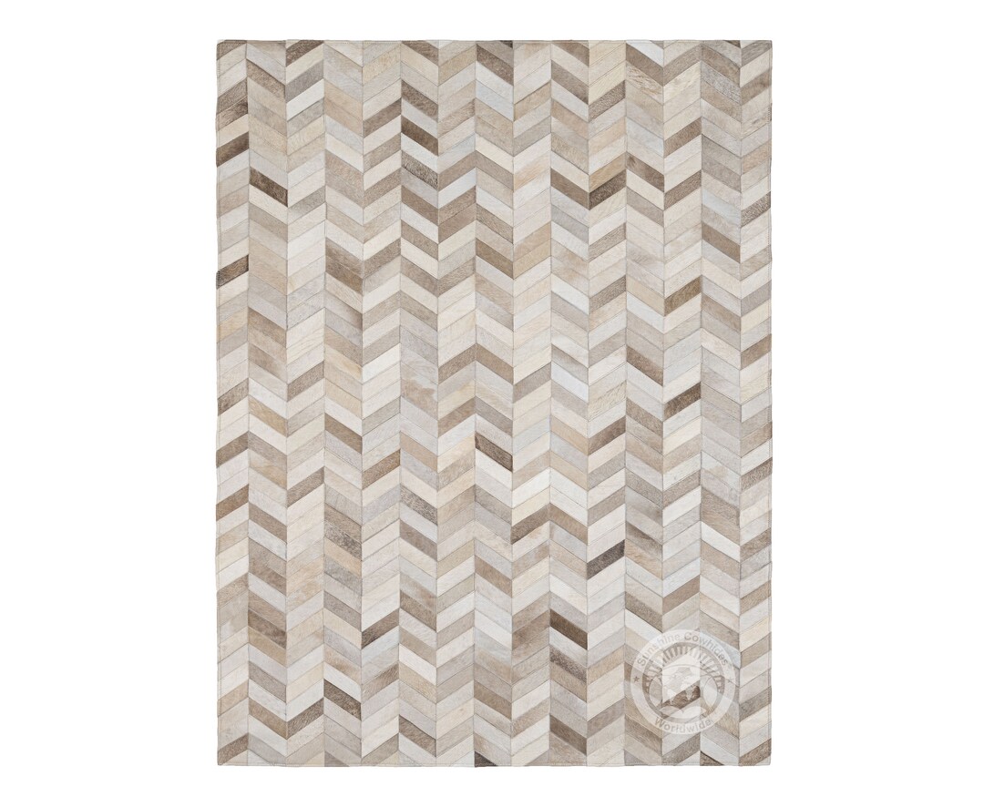 Cowhide Patchwork Rug Chevron Leather Carpet - Etsy
