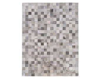 Handmade Cowhide Patchwork Rug – Squares Design Leather Carpet