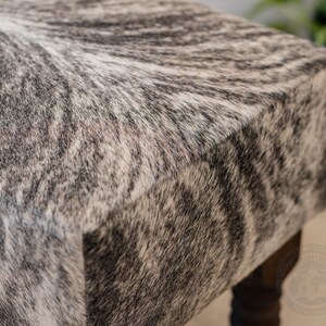 Cowhide Footstool with Wooden Legs, Brindle Light – Natural Hair-on-Hide - 28x18x18" image 5