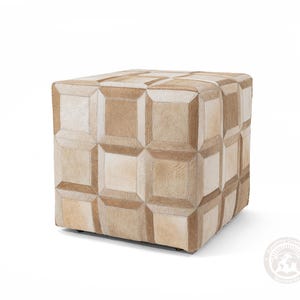 Pouf poggiapiedi in vera pelle di mucca - Pouf in pelle fatto a mano / Decorazione unica in pelle di mucca naturale - Dimensioni 18x18x19'' Beige