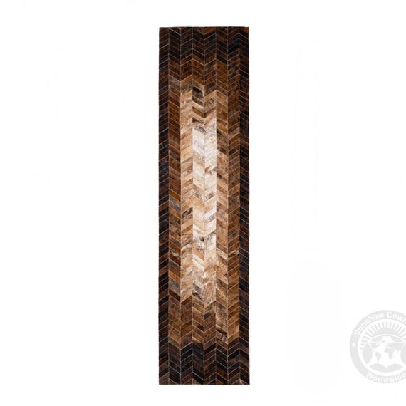 Chevron Cowhide Patchwork Runner Rug - Brazilian Leather