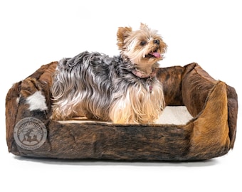 Cowhide Pet Bed, Brindle – Durable Dog / Cat Bed – 22x29x8''