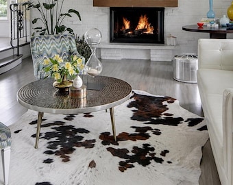 Tricolor Real Cowhide Rug – Natural Leather Area Rug – Modern Farmhouse Decor