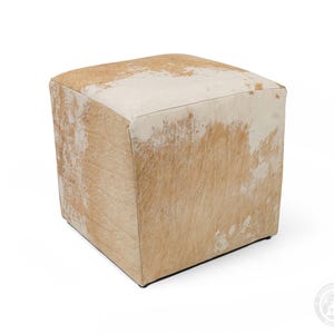 Real Leather Ottoman Pouf – Handmade Leather Footstool, Western Rustic Decor - Size 18x18x19'' image 4