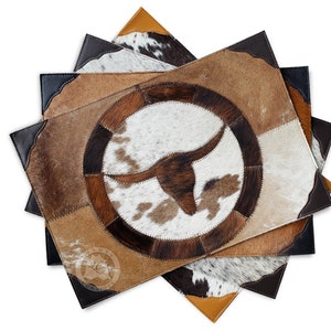 Cowhide Placemat with Leather Corners - Table Decoration