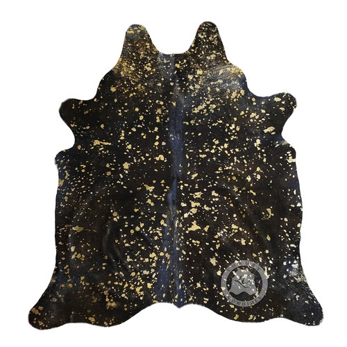 Metallic Gold on Dyed Black Cowhide Rug Top Quality Etsy