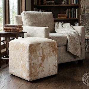 Real Leather Ottoman Pouf – Handmade Leather Footstool, Western Rustic Decor - Size 18x18x19'' image 2