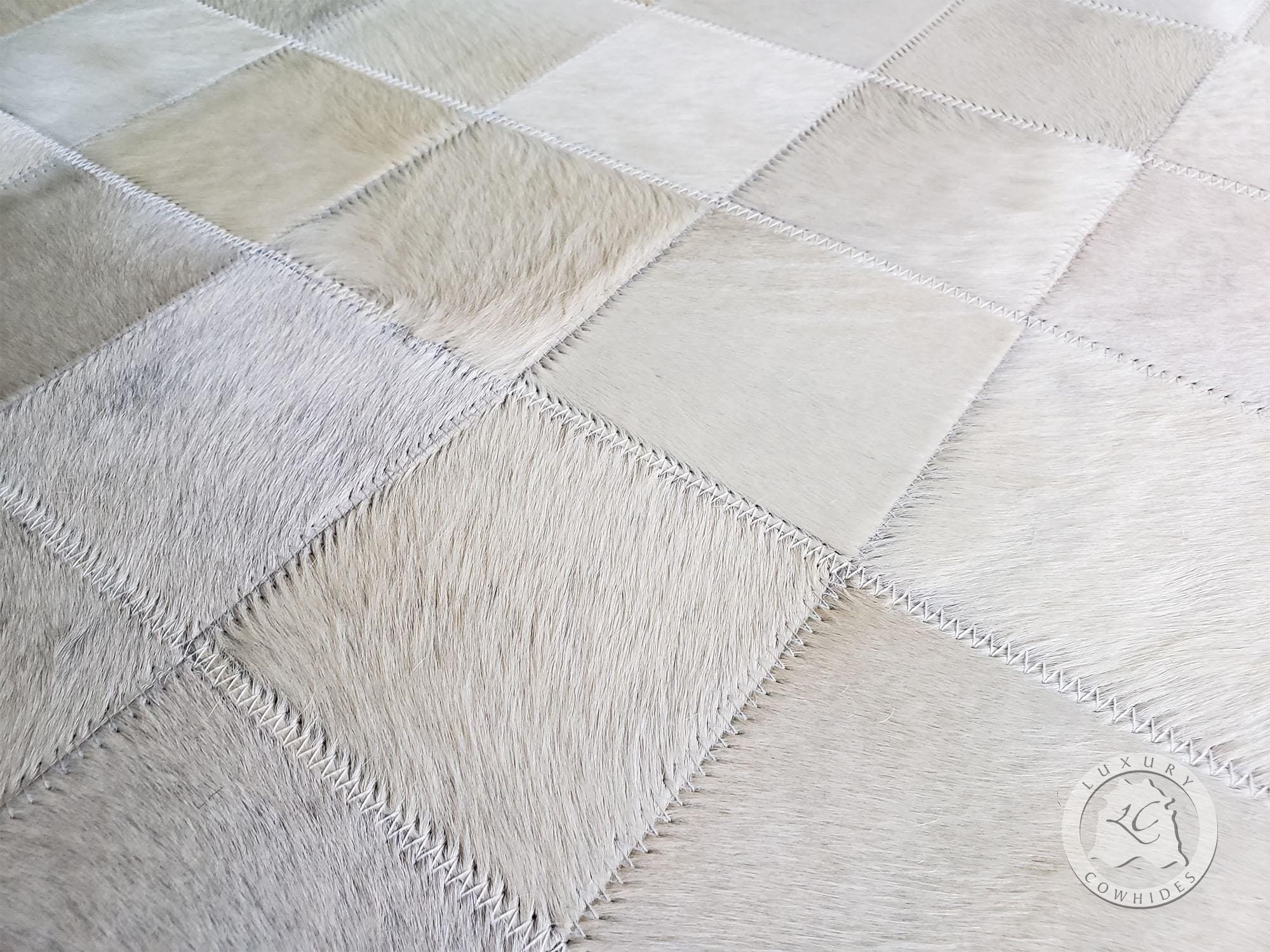 24x35 Rug Natural White Cowhide Pathwork Rug - Bedside - Floormat - Size 24x35 ...