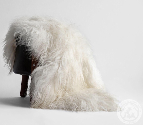 Real Icelandic Sheepskin Hide - Natural White Pelt with Long Hair | Cozy Rug, Stylish Throw, or Upholstery Material