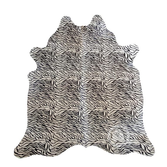 Zebra Hide - Natural Cowhide Rug - Animal Print Carpet - 6x7-8' XXL
