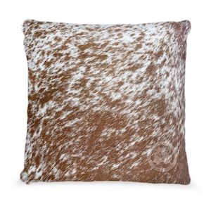 Bruine en witte koeienhuid kussensloop - leren achterkant (15 x 15&#39;&#39;)