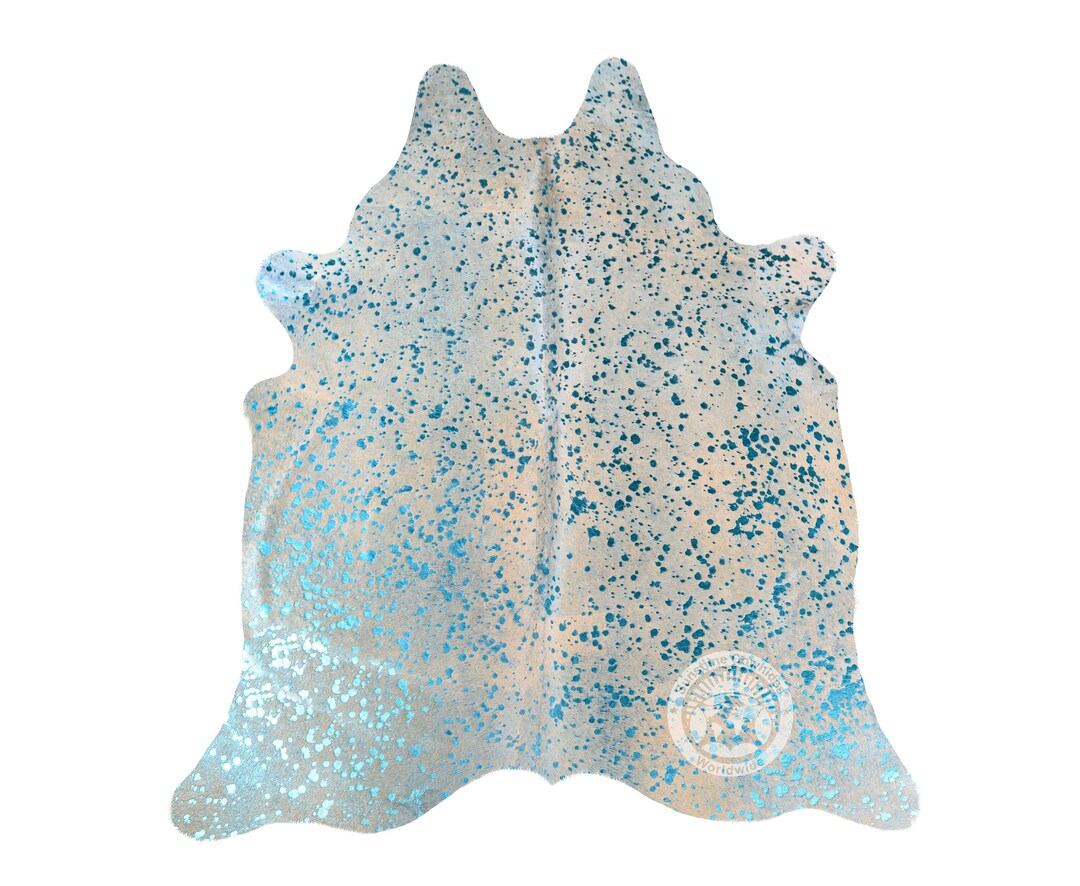 Cowhide Rug Metallic Turquoise on Off-white - Etsy
