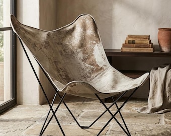 Leather Butterfly Chair | Folding Leather Accent Chair | Genuine Leather Sling Chair | Modern Rustic Lounge Chair | Portable Butterfly Chair