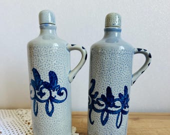 Juego vintage de vinagrera y aceitera con sal esmaltada - Botellas vintage de gres esmaltadas con sal - (14)