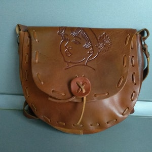 Vintage genuine embossed leather bag - Genuine leather shoulder bag - Vintage shoulder bag - Retro leather bag -Vintage handbag