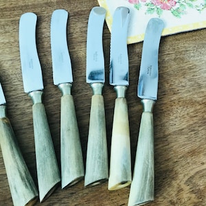 Set of 6 english rustic horn handled stainless steel steak knives