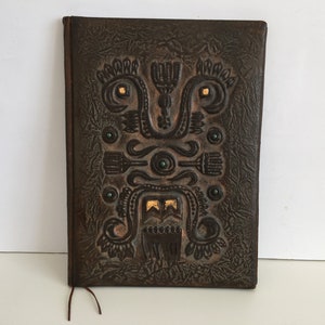 Carpeta grande vintage de piel auténtica - Funda de libro de piel repujada - Carpeta de negocios - Carpeta de piel repujada - Portafolio de piel auténtica