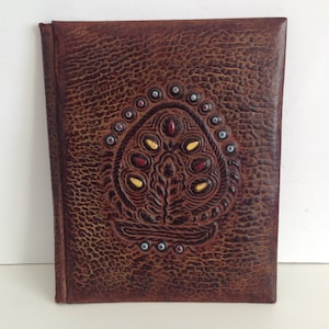 Carpeta de cuero genuino repujado - Funda de libro de cuero vintage - Carpeta comercial grande - Carpeta de cuero repujado - Carpeta de cuero genuino repujado