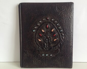 Genuine Embossed leather folder - Vintage leather book cover - large Business folder - Tooled leather folder-Embossed genuine leather folder
