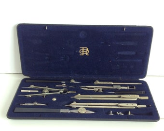 Original RICHTER - Drawing set made in Germany - Original RICHTER drafting set - GDR - Drawing Instruments - Compasses case set