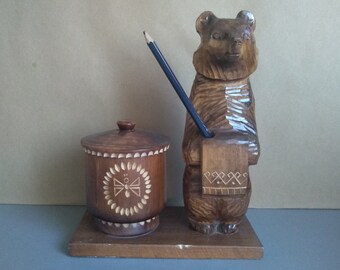 Vintage Wooden box with bear - Handmade Wooden Box - Wooden box - Vintage wooden box