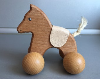 Push wooden toy horse -  Vintage wooden toy