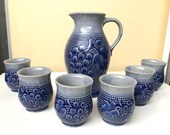 Vintage MARZI REMY pitcher with cups set - Salt glazed wine set