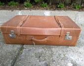 Antique Genuine Leather Suitcase - Vintage French Leather Suitcase - French Antique Leather Suitcase Luggage
