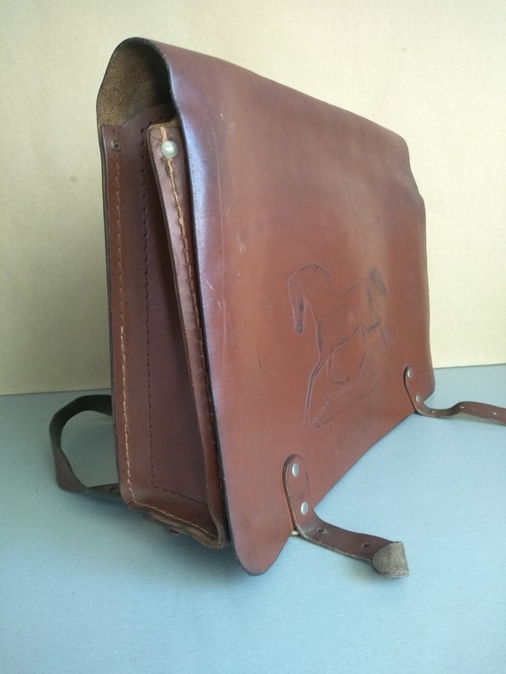 School bag - Vintage genuine leather bag - Retro … - image 9