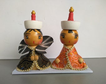 Vintage Mongolian wood figurines - Japanese wooden doll - Asian wood figurines - Vintage handmade Japanese dolls