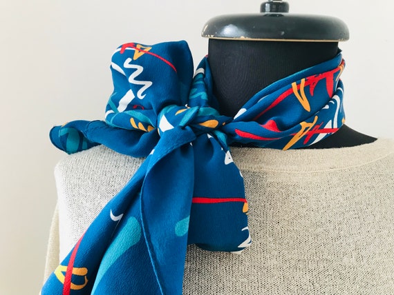 Rectangular blue silk scarf - Specially designed … - image 1