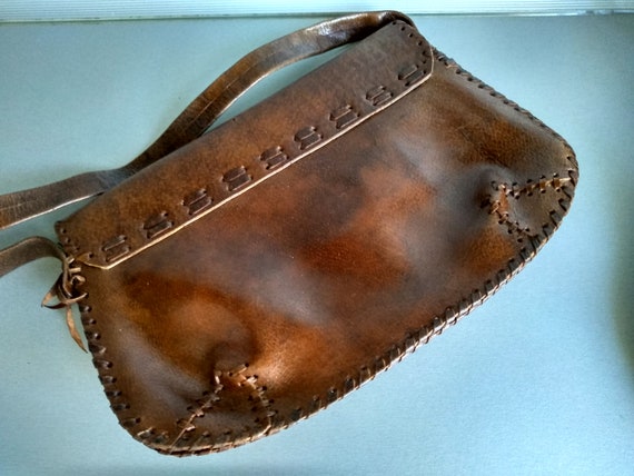 Vintage genuine leather bag - Retro leather bag -… - image 6