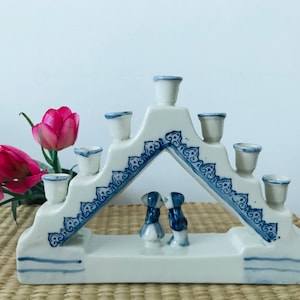 Vintage candlestick with 7 arm - Blue and white candlestick