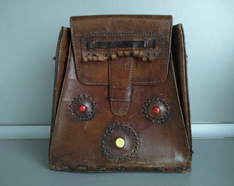 Vintage Bag Of Genuine Calfskin - Retro leather bag - Old leather bag from 70' - brown leather bag - Genuine Leather handbag - Shoulder bag