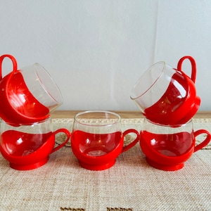 Vintage set of 5 Melitta Schott Mainz coffee or tea cups with plastic - Schott Mainz Jena Glas Tea Cups - Glass Cups with Plastic Holders
