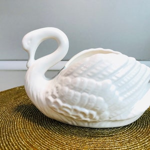 Vintage white ceramic swan planter - Swan bowl