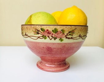 Large ceramic hand painted pink bowl - Hand painted ceramic bowl - Large hand painted bowl - Handmade ceramic bowl