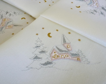 Vintage square Christmas tablecloth - Machine embroidery Christmas tablecloth with centerpiece - Tablecloth for Christmas - (2)